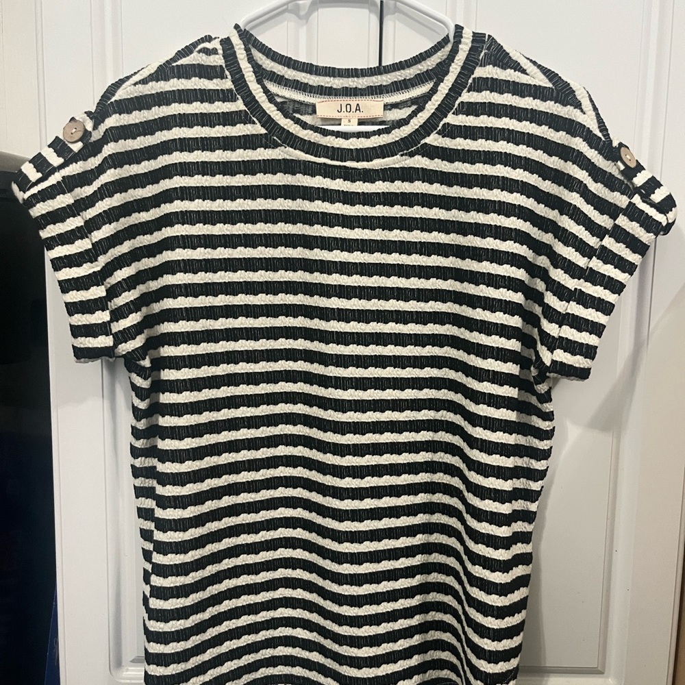 J.O.A. Black & White Striped Short Sleeve Top